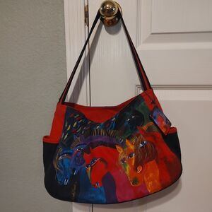 Laurel Burch Wild Horses of Fire Stallions Purse Medium Tote Shoulder Bag Hobo